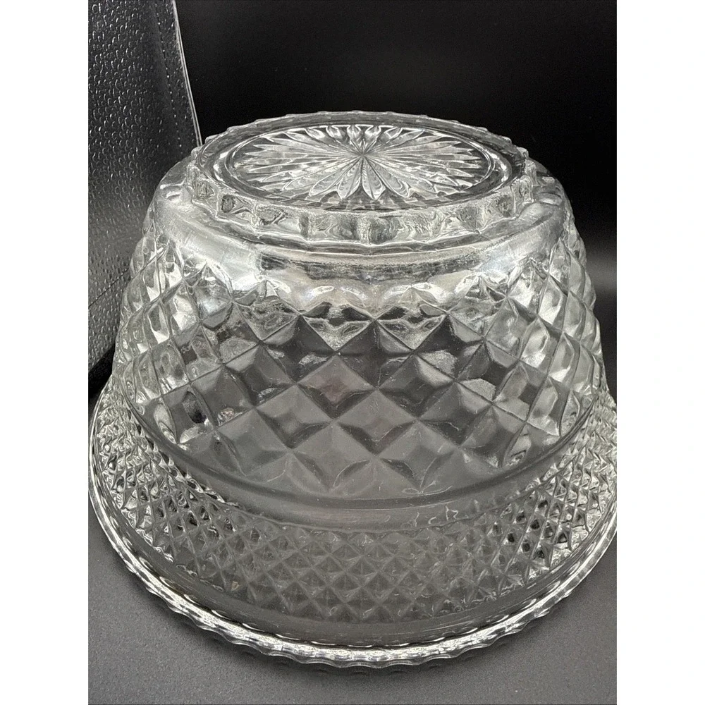 Vintage Anchor Hocking Wexford Clear Glass Salad Bowl Punch Bowl Stand 9.5